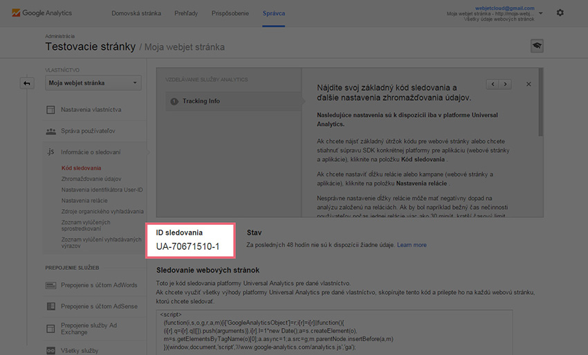 ID sledovania Google Analytics